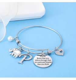 Initial Charm Bracelet Elephant Charm Bracelet Gifts for Women Girls Inspirational Bangle 26 Letters Alphabet Bracelets Heart...