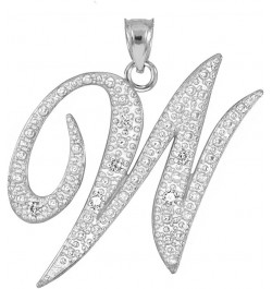 925 Sterling Silver CZ Script Initial Letter Charm Pendant W $19.24 Pendants