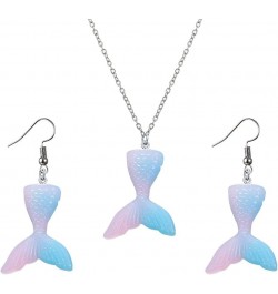 2 Pcs Colorful Mermaid Tail Resin Pendant Earrings Set Cartoon Fishtail Good Friend Necklace for Girls Women Pink blue $8.24 ...