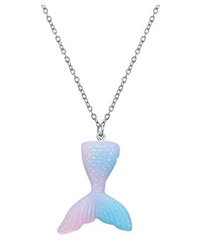 2 Pcs Colorful Mermaid Tail Resin Pendant Earrings Set Cartoon Fishtail Good Friend Necklace for Girls Women Pink blue $8.24 ...