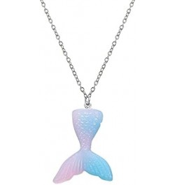 2 Pcs Colorful Mermaid Tail Resin Pendant Earrings Set Cartoon Fishtail Good Friend Necklace for Girls Women Pink blue $8.24 ...