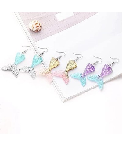 2 Pcs Colorful Mermaid Tail Resin Pendant Earrings Set Cartoon Fishtail Good Friend Necklace for Girls Women Pink blue $8.24 ...