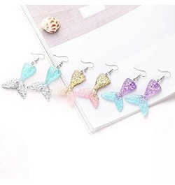 2 Pcs Colorful Mermaid Tail Resin Pendant Earrings Set Cartoon Fishtail Good Friend Necklace for Girls Women Pink blue $8.24 ...