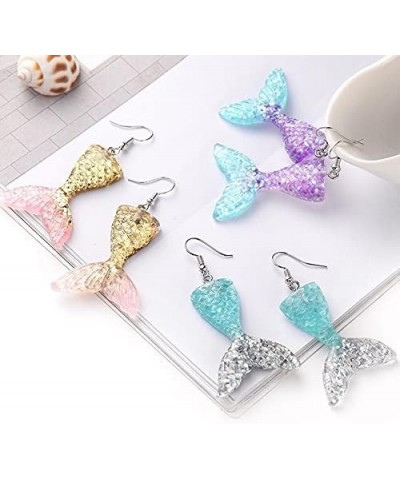 2 Pcs Colorful Mermaid Tail Resin Pendant Earrings Set Cartoon Fishtail Good Friend Necklace for Girls Women Pink blue $8.24 ...