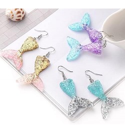 2 Pcs Colorful Mermaid Tail Resin Pendant Earrings Set Cartoon Fishtail Good Friend Necklace for Girls Women Pink blue $8.24 ...