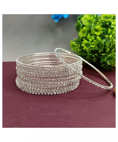 Indian Bangle Rhinestone CZ Crystal Wedding Bridal Bracelet Jewelry for Women Silver White (Set of 12 Pcs) 2-4 $9.34 Others