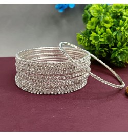 Indian Bangle Rhinestone CZ Crystal Wedding Bridal Bracelet Jewelry for Women Silver White (Set of 12 Pcs) 2-4 $9.34 Others