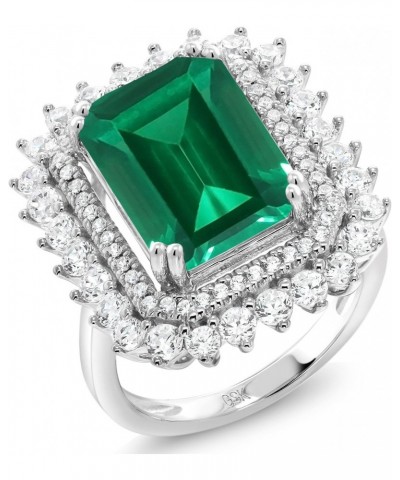 925 Sterling Silver Green Simulated Emerald Engagement Ring For Women (7.10 Cttw, Emerald Cut 14X10MM, Available in Size Avai...