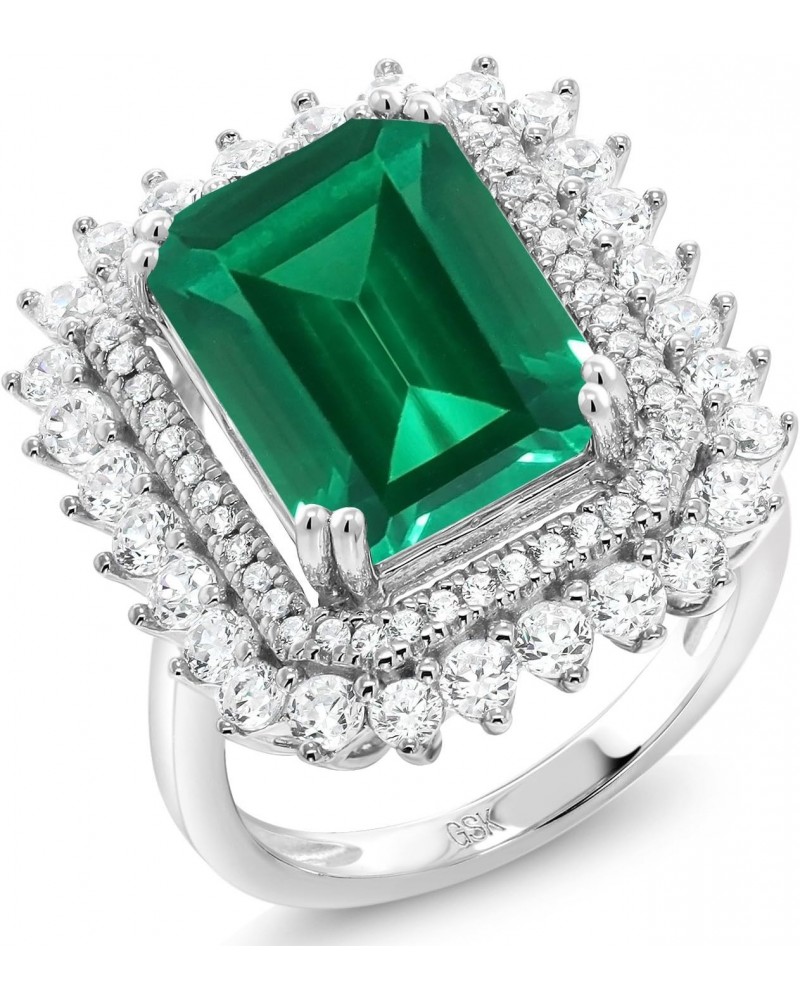 925 Sterling Silver Green Simulated Emerald Engagement Ring For Women (7.10 Cttw, Emerald Cut 14X10MM, Available in Size Avai...