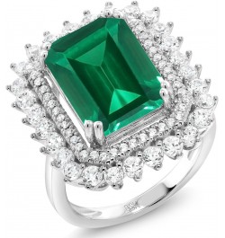 925 Sterling Silver Green Simulated Emerald Engagement Ring For Women (7.10 Cttw, Emerald Cut 14X10MM, Available in Size Avai...