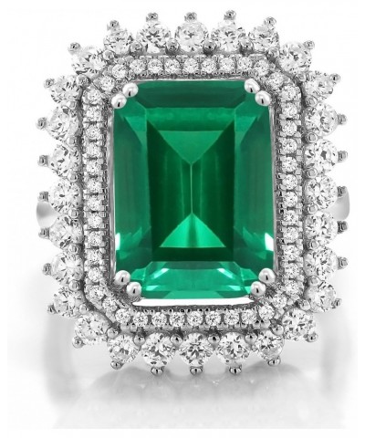 925 Sterling Silver Green Simulated Emerald Engagement Ring For Women (7.10 Cttw, Emerald Cut 14X10MM, Available in Size Avai...