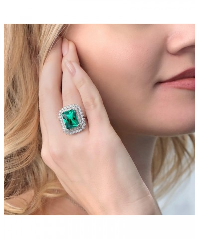 925 Sterling Silver Green Simulated Emerald Engagement Ring For Women (7.10 Cttw, Emerald Cut 14X10MM, Available in Size Avai...