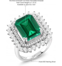 925 Sterling Silver Green Simulated Emerald Engagement Ring For Women (7.10 Cttw, Emerald Cut 14X10MM, Available in Size Avai...