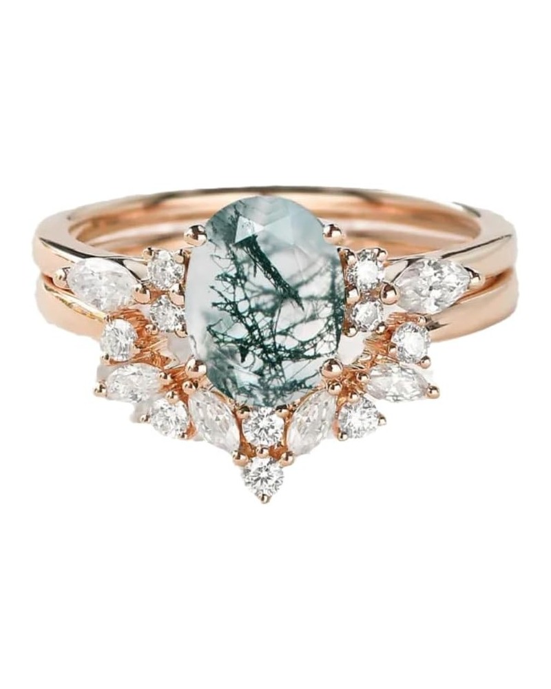 Natural Moss Agate Ring 1.5ct Oval Cut Natural Moss Agate and Moissanite Engagement Ring for Women 10K 14k 18K Gold Moss Agat...