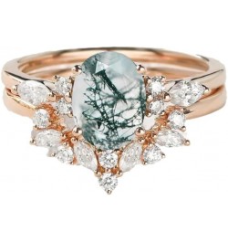 Natural Moss Agate Ring 1.5ct Oval Cut Natural Moss Agate and Moissanite Engagement Ring for Women 10K 14k 18K Gold Moss Agat...