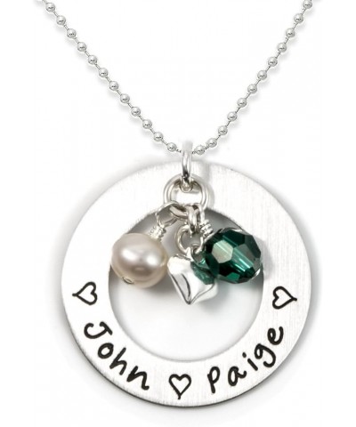 Love Display with Personalized Sterling Silver Round Washer, Hand Finished. Includes up to 4 Swarovski® Birthstones or Pearls...