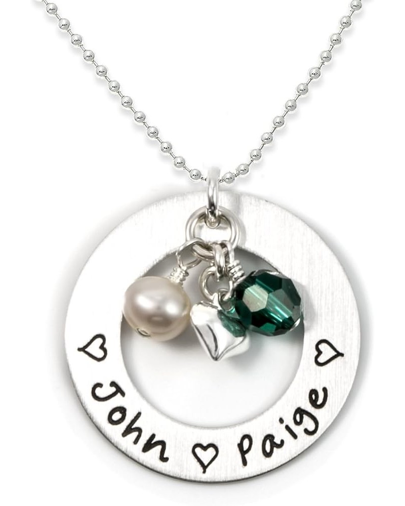 Love Display with Personalized Sterling Silver Round Washer, Hand Finished. Includes up to 4 Swarovski® Birthstones or Pearls...