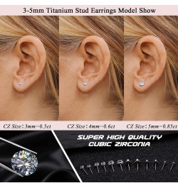 G23 Titanium Earrings Studs for Women Excellent-Cut Cubic Zirconia Stud Earrings Hypoallergenic Implant Grade Titanium Earrin...