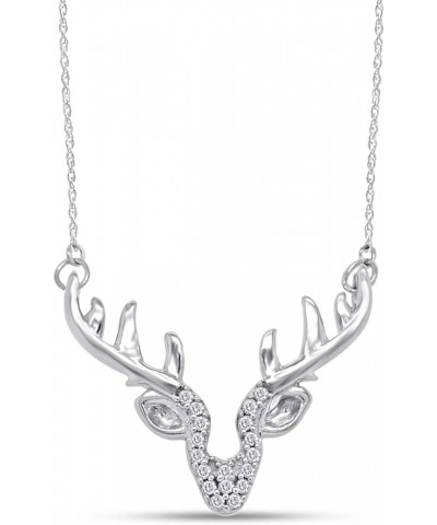 Round White Natural Diamond Accent Deer Antler Pendant in 14K Gold Over Sterling Silver white-gold-plated-silver $32.18 Neckl...