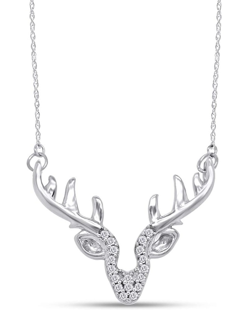 Round White Natural Diamond Accent Deer Antler Pendant in 14K Gold Over Sterling Silver white-gold-plated-silver $32.18 Neckl...