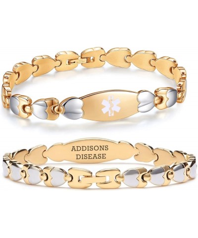 Double Heart Medical id Bracelet for Women 7 1/2 inches Fashion Stainless steel Medical alert bracelets gold addisons disease...