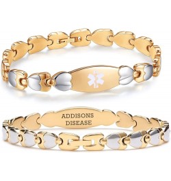 Double Heart Medical id Bracelet for Women 7 1/2 inches Fashion Stainless steel Medical alert bracelets gold addisons disease...