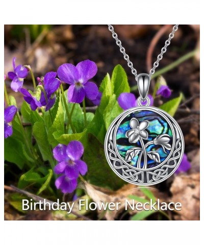 Birth Flower Necklace 925 Sterling Silver Celtic Knot Birth Month Flower Necklace with Abalone Shell Anniversary Birthday Jew...