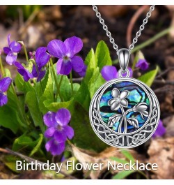 Birth Flower Necklace 925 Sterling Silver Celtic Knot Birth Month Flower Necklace with Abalone Shell Anniversary Birthday Jew...