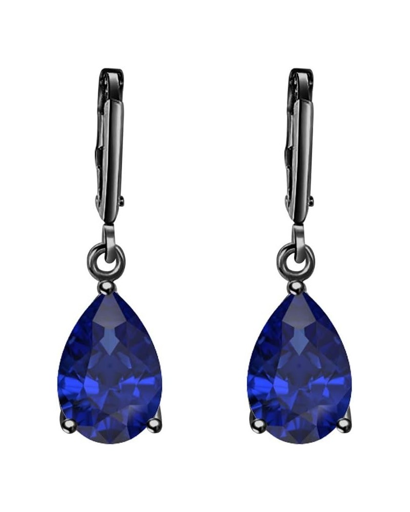 Wonderful 6x8mm Pear Cut Blue Sapphire Over .925 Sterling Silver Fancy Party Wear Dangle Clip-On Earrings For Women black gol...