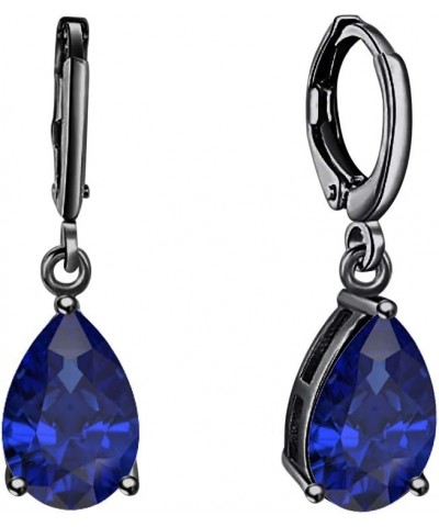 Wonderful 6x8mm Pear Cut Blue Sapphire Over .925 Sterling Silver Fancy Party Wear Dangle Clip-On Earrings For Women black gol...