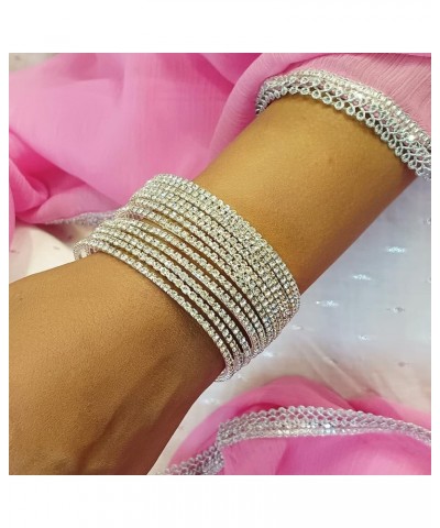 Indian Bangle Rhinestone CZ Crystal Wedding Bridal Bracelet Jewelry for Women Silver White (Set of 12 Pcs) 2-4 $9.34 Others