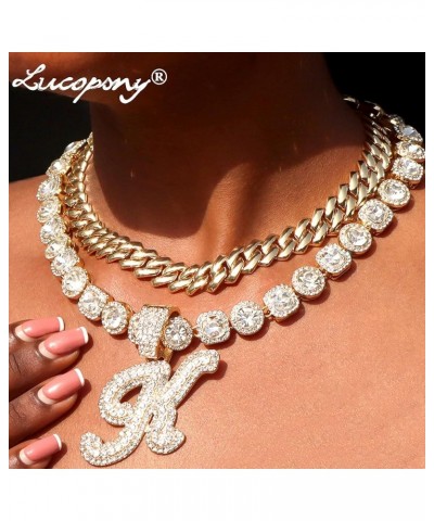 2pcs Cuban Link Chain for Women Cursive Silver Initial Necklace Cuban Link Necklace for Women Hip Hop Iced Out Chain Necklace...