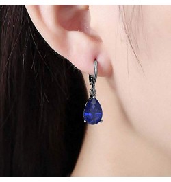 Wonderful 6x8mm Pear Cut Blue Sapphire Over .925 Sterling Silver Fancy Party Wear Dangle Clip-On Earrings For Women black gol...