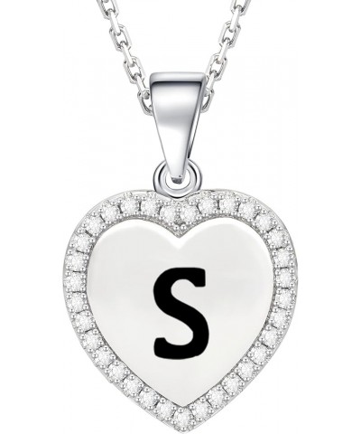 Solid 925 Sterling Silver Initial Necklaces Stunning Heart Necklace with Zircon Stones Gift for Her S $17.50 Necklaces