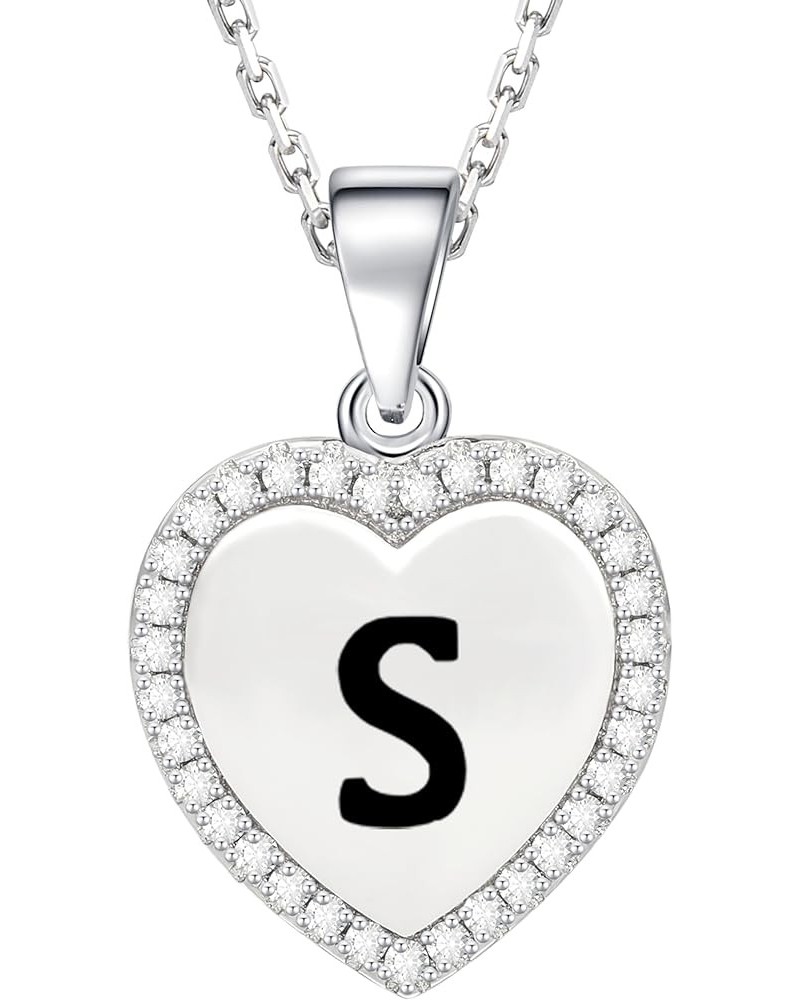 Solid 925 Sterling Silver Initial Necklaces Stunning Heart Necklace with Zircon Stones Gift for Her S $17.50 Necklaces