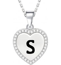 Solid 925 Sterling Silver Initial Necklaces Stunning Heart Necklace with Zircon Stones Gift for Her S $17.50 Necklaces