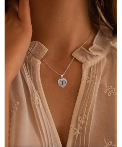 Solid 925 Sterling Silver Initial Necklaces Stunning Heart Necklace with Zircon Stones Gift for Her S $17.50 Necklaces