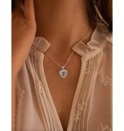 Solid 925 Sterling Silver Initial Necklaces Stunning Heart Necklace with Zircon Stones Gift for Her S $17.50 Necklaces