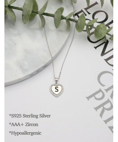 Solid 925 Sterling Silver Initial Necklaces Stunning Heart Necklace with Zircon Stones Gift for Her S $17.50 Necklaces