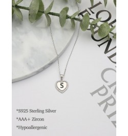 Solid 925 Sterling Silver Initial Necklaces Stunning Heart Necklace with Zircon Stones Gift for Her S $17.50 Necklaces