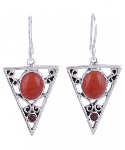 Handmade .925 Sterling Silver Carnelian Garnet Dangle Earrings Red India Gemstone Birthstone [1.7 in L x 0.8 in W x 0.3 in D]...