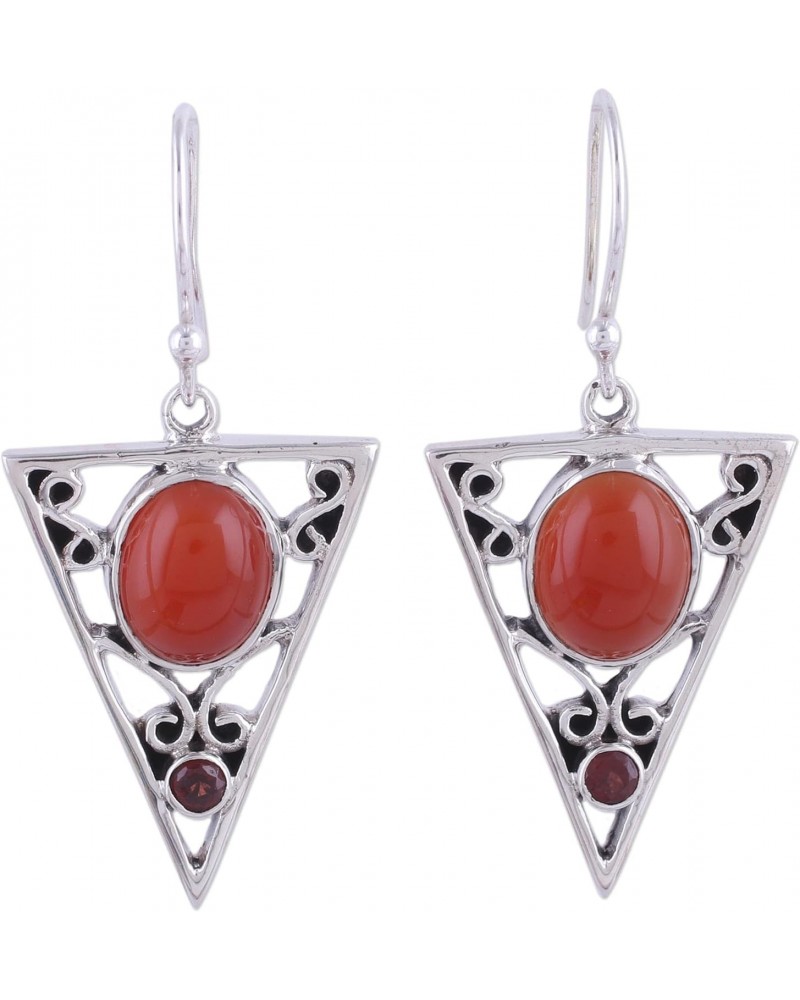 Handmade .925 Sterling Silver Carnelian Garnet Dangle Earrings Red India Gemstone Birthstone [1.7 in L x 0.8 in W x 0.3 in D]...