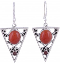 Handmade .925 Sterling Silver Carnelian Garnet Dangle Earrings Red India Gemstone Birthstone [1.7 in L x 0.8 in W x 0.3 in D]...