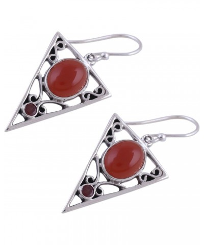 Handmade .925 Sterling Silver Carnelian Garnet Dangle Earrings Red India Gemstone Birthstone [1.7 in L x 0.8 in W x 0.3 in D]...