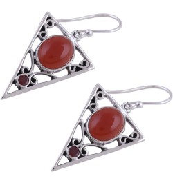 Handmade .925 Sterling Silver Carnelian Garnet Dangle Earrings Red India Gemstone Birthstone [1.7 in L x 0.8 in W x 0.3 in D]...