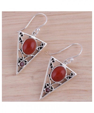 Handmade .925 Sterling Silver Carnelian Garnet Dangle Earrings Red India Gemstone Birthstone [1.7 in L x 0.8 in W x 0.3 in D]...