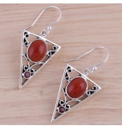 Handmade .925 Sterling Silver Carnelian Garnet Dangle Earrings Red India Gemstone Birthstone [1.7 in L x 0.8 in W x 0.3 in D]...