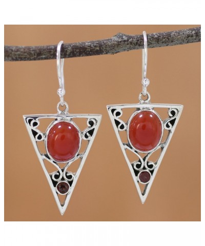 Handmade .925 Sterling Silver Carnelian Garnet Dangle Earrings Red India Gemstone Birthstone [1.7 in L x 0.8 in W x 0.3 in D]...