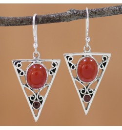 Handmade .925 Sterling Silver Carnelian Garnet Dangle Earrings Red India Gemstone Birthstone [1.7 in L x 0.8 in W x 0.3 in D]...