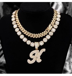 2pcs Cuban Link Chain for Women Cursive Silver Initial Necklace Cuban Link Necklace for Women Hip Hop Iced Out Chain Necklace...